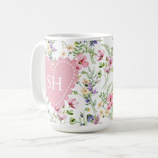 Farbige Frühlingsmuster Blume Wasserfarbmuster Mon Kaffeetasse (Vorderseite Links)