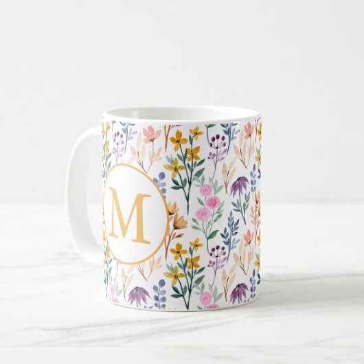 Farbige Frühlingsmuster Blume Wasserfarbmuster Mon Kaffeetasse (Vorderseite Links)