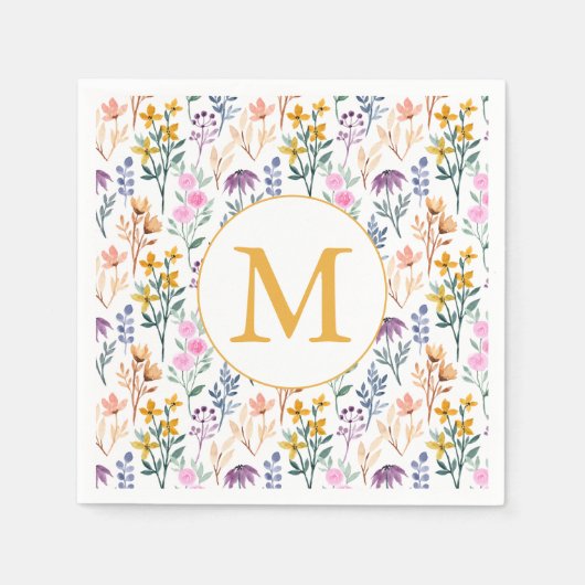 Farbige Frühlingsmuster Blume Wasserfarbmuster Mon Serviette (Vorderseite)