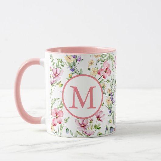 Farbige Frühlingsmuster Blume Wasserfarbmuster Mon Tasse (Links)