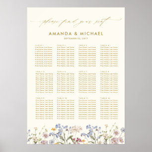 Farbige Frühlingssitzkarte für die Hochzeitssitze Poster