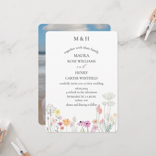 Farbige Frühlingssonne Wildblume Monogram Foto Hoc Einladung (Vorderseite/Rückseite Beispiel)