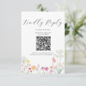 Farbige Frühlingstraffung Wildblume Beige QR-Code RSVP Karte (Stehend Vorderseite)