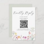 Farbige Frühlingstraffung Wildblume Beige QR-Code RSVP Karte (Vorne/Hinten)