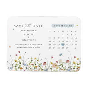 Farbige Frühlingswiese mit Wildblumen  Datum vorme Magnet