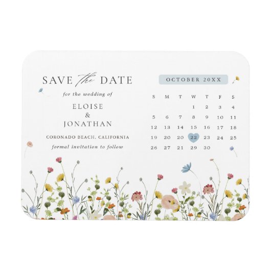 Farbige Frühlingswiese mit Wildblumen Datum vorme Magnet (Horizontal)