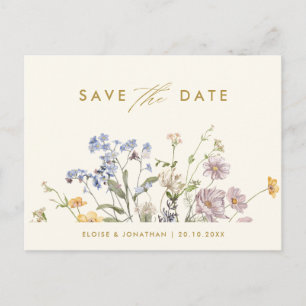 Farbige Frühlingswiese mit Wildblumen Datum vorme Postkarte