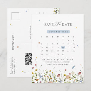 Farbige Frühlingswiese mit Wildblumen Datum vorme Postkarte