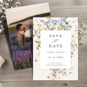 Farbige Frühlingswiesen-Garten-Foto mit Wildblumen Save The Date