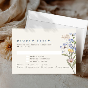 Farbige Frühlingswiesen-Gartenhochzeit RSVP Karte