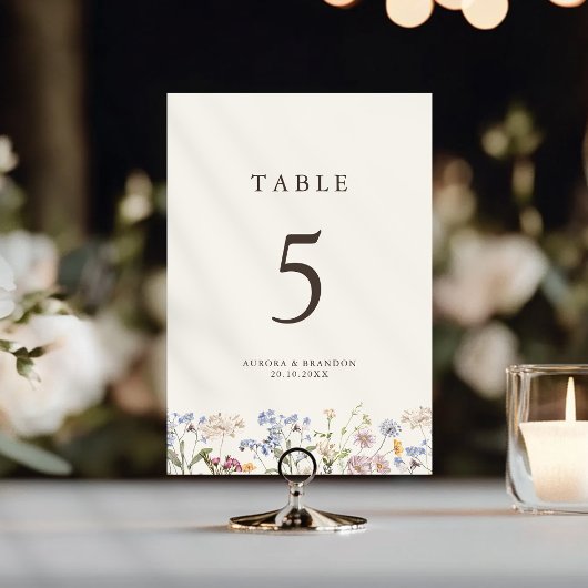 Farbige Frühlingswiesen-Hochzeit Tischnummer