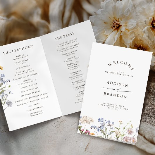 Farbige Frühlingswiesen-Hochzeitsprogramm mit Wild
