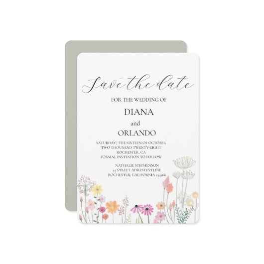 Farbige FrühlingsWildblume Save the Date Einladung (Vorderseite/Rückseite Beispiel)