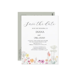 Farbige FrühlingsWildblume Save the Date Postkarte