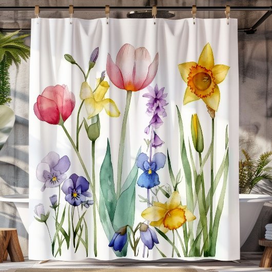 Farbige Frühlingswildblumen Duschvorhang
