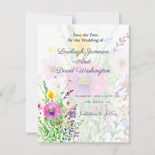 Farbige Frühlingswildblumen individuell Save The Date (Vorderseite)