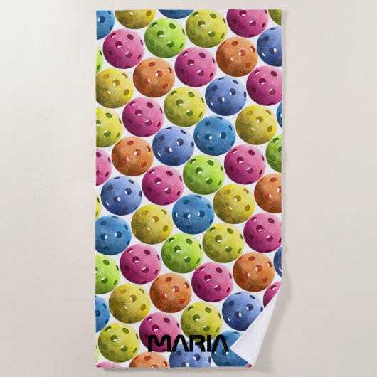 Farbige Fun Monogramm-Pickleball Strandtuch (Vorderseite)