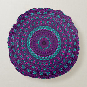 Farbige funkelnde Juwel-Ton-Mandala-Digitalkunst Rundes Kissen