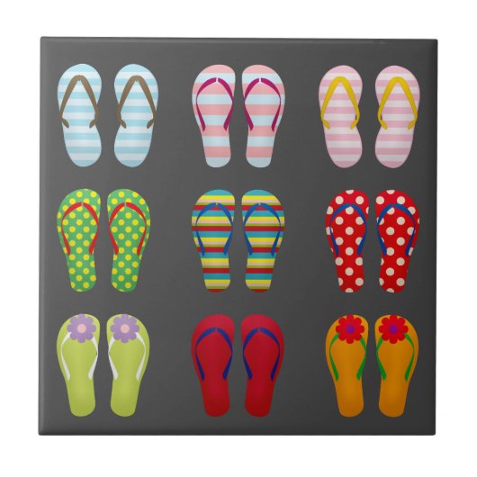 Farbige funky Sommer Flip Flops Fliese (Vorderseite)