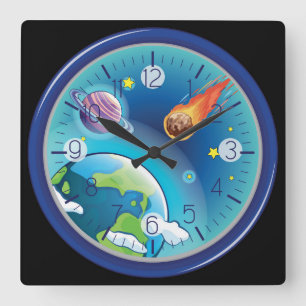 Farbige Galaxie Quadratische Wanduhr
