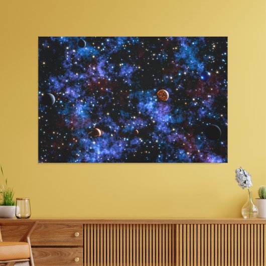 Farbige Galaxien, Sterne und Planeten in der Nacht Leinwanddruck (Insitu (Wohnzimmer))