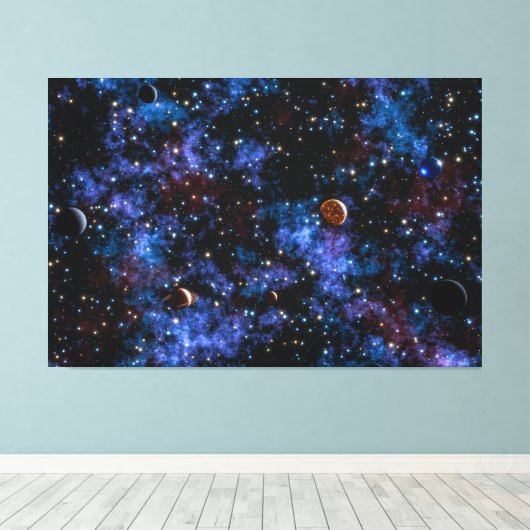 Farbige Galaxien, Sterne und Planeten in der Nacht Leinwanddruck (Insitu (Holzboden))
