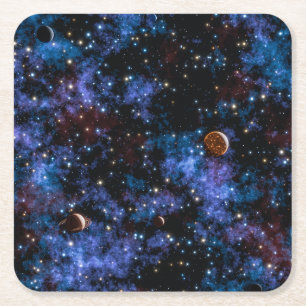 Farbige Galaxien, Sterne und Planeten in der Nacht Rechteckiger Pappuntersetzer