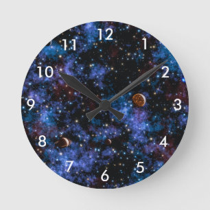 Farbige Galaxien, Sterne und Planeten Runde Wanduhr