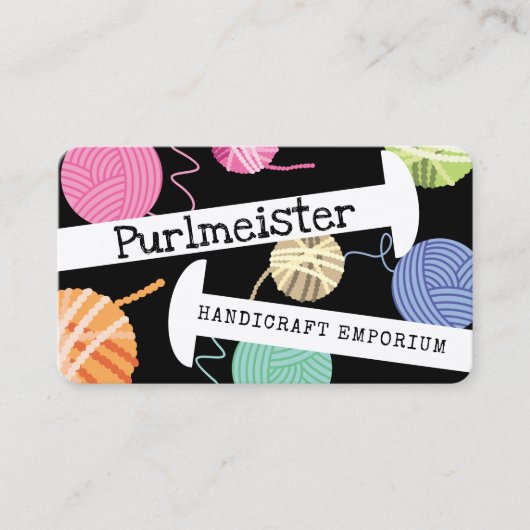 Farbige Garnbälle Stricknadeln Visitenkarte (Vorderseite)