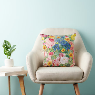 Farbige Gartenblumen - Boho Blumenkissen Kissen