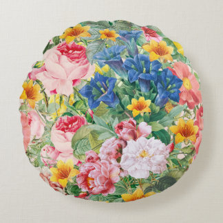Farbige Gartenblumen - Boho Blumenkissen Rundes Kissen