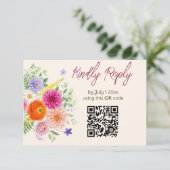 Farbige Gartenblumen Hochzeitswebsite QR Code RSVP Karte (Stehend Vorderseite)