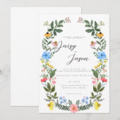 Farbige Gartenbogen-Hochzeit mit Wildblumen Einladung (Vorne/Hinten)