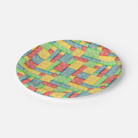 Farbige Gebäude-Blöcke Pappteller (Schrägansicht)