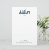 Farbige Gebäude Paris Skyline Briefpapier (Stehend Vorderseite)