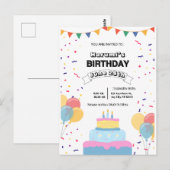 Farbige Geburtstags-Einladung Postkarte (Vorne/Hinten)
