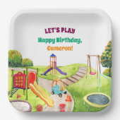 Farbige Geburtstagsfeier Spielplatz Pappteller (Vorderseite)