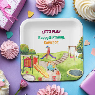 Farbige Geburtstagsfeier Spielplatz Pappteller