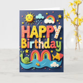 Farbige Geburtstagskarte mit Blockschrift Karte (Gelbe Blume)