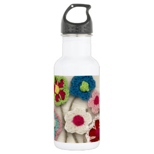 farbige gehäkelte Blumen Edelstahlflasche