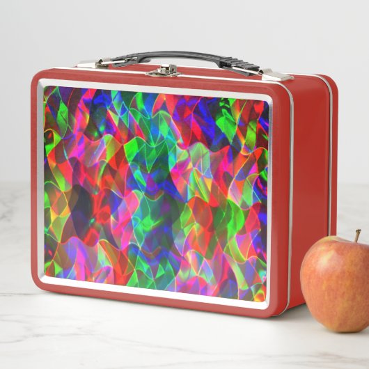 Farbige gekrümmte Dreiecke oder bunte Wellen. Metall Brotdose (Beispiel)