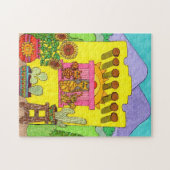 Farbige gelbe Adobe House Cats Wüste Zeichnend Puzzle (Horizontal)