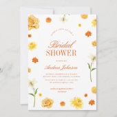 Farbige gelbe orangefarbene Blumen Hochzeitsdusche Einladung (Vorderseite)