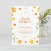 Farbige gelbe orangefarbene Blumen Hochzeitsdusche Einladung (Stehend Vorderseite)