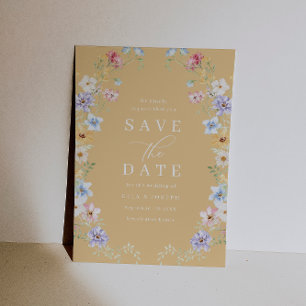 Farbige gelbe Pastell-Wildblumen-Hochzeit Save The Date