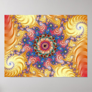 Farbige gelbe Spiralen Mandelbrot Poster