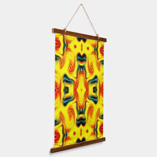 Farbige gelborange-grüne Wirbel Abstrakt Wandteppich Mit Holzrahmen (Gewinkelt)