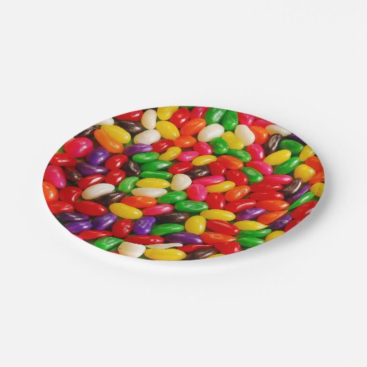 Farbige Geleebohnenkuchen Pappteller (Schrägansicht)