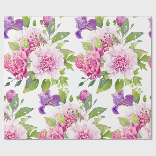 Farbige gemischte Blume Bouquet Peony & Lily Geschenkpapier (Flach)