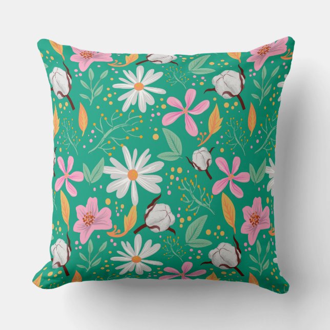 Farbige gemischte Blume Muster grün Hintergrund Kissen (Vorderseite)